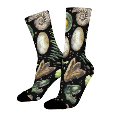 Dinosaur Eyes Eggs Footprints Women Printed Crew Socks Funny Funky Socks Soft Polyester Novelty Gifts for Artists Men