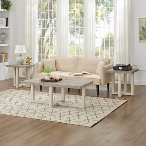 Roundhill Furniture Luno 3-Piece Coffee Table Set, Coffee Table and Two End Tables - 1 of 4