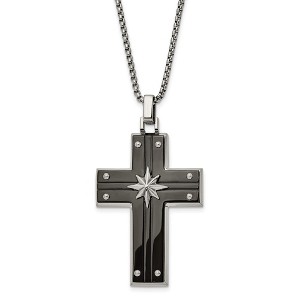 Black Bow Jewelry Men's Stainless Steel Two Tone Large Starburst Cross Necklace, 24 Inch - 1 of 4