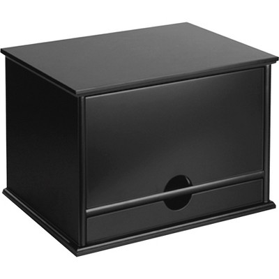 Midnight Black Wood Desktop Organizer with Drawer