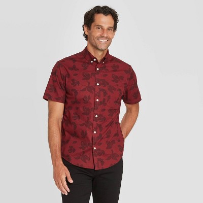 dark red button down shirt