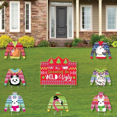 Big Dot of Happiness Wild and Ugly Sweater Party - Yard Sign and Outdoor Lawn Decorations - Holiday and Christmas Animals Party Yard Signs - Set of 8