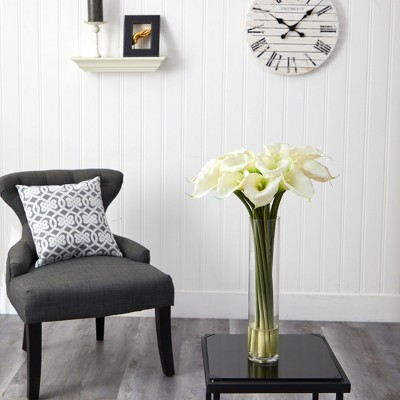 Cream Calla Lily Silk Flower Arrangement in Tall Cylinder Vase