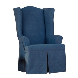 Authentic Denim Wing Chair Slipcover Indigo - Sure Fit: Cotton Twill, Machine Washable, Fits 32-43" - 1 of 3
