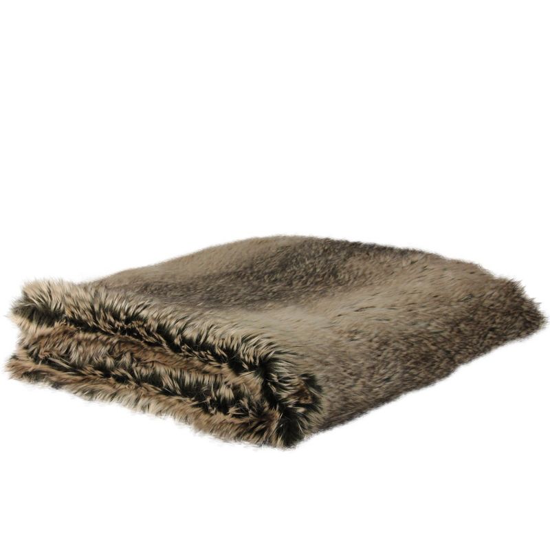 Northlight 50" x 60" Faux Fur Plush Throw Blanket - Brown, 1 of 4