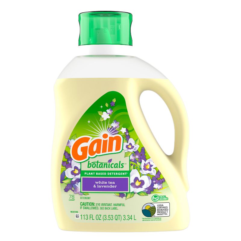 Gain Botanicals Plant Based White Tea &#38; Lavender HE Compatible Liquid Laundry Detergent - 113 fl oz, 1 of 10