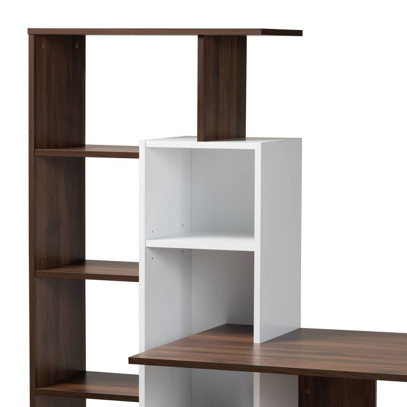 Rowan Two-Tone Wood Storage Computer Desk with Shelves White/Walnut - Baxton Studio, 6 of 10