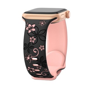 HTUTWOO Floral Engraved Bands Compatible With Apple Watch Band ,For Women,Cute Flower iWatch Bands Soft Silicone Sport Strap For iWatch Series - 1 of 4