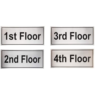 Juvale Floor Number Signs - 4-Pack Metal Floor Signs, Aluminum Signs for First, Second, Third, Fourth Floor, Self-Adhesive, 4.7 x 11"