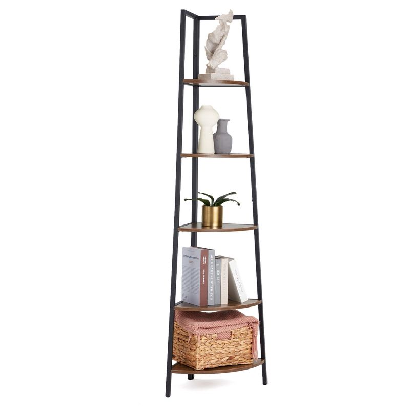 JOMEED 5 Shelf Industrial Corner Etagere Ladder Bookcase for Corner Spaces in Apartments, Studios, Offices, and Living Rooms, Black and Brown Wood, 3 of 7
