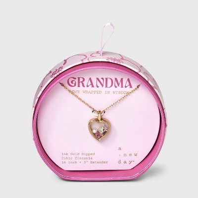 14K Gold Dipped Cubic Zirconia Heart Grandma Shaker Pendant Necklace - A New Day™ Gold