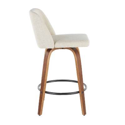 Mid-Century Cream and Black Swivel Counter Stool with Wood and Metal