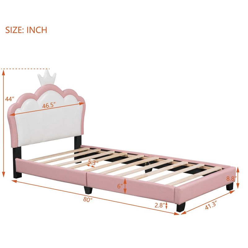Upholstered Platform Bed With Crown Headboard, Princess Bed with Headboard and Footboard, White+Pink-ModernLuxe, 3 of 9