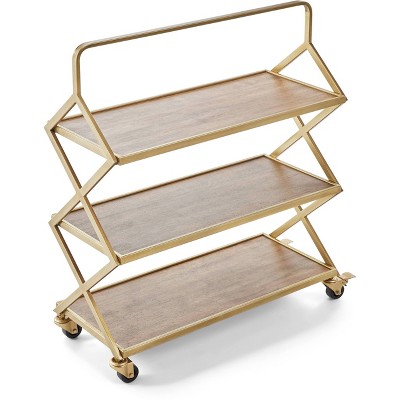 Hudson Gold and Wood Rolling Bar Cart with Storage