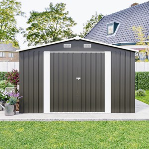 10x14 FT Outdoor Metal Storage Shed with 3 Lockable Doors, Garden Tool Shed with 4 Vents, Utility Backyard Shed for Patio Lawn-Coolbibila - 1 of 4