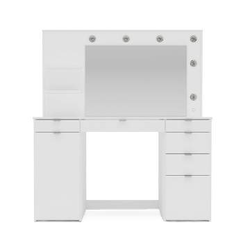 Olivia Vanity Table with Lighted Mirror White - Polifurniture