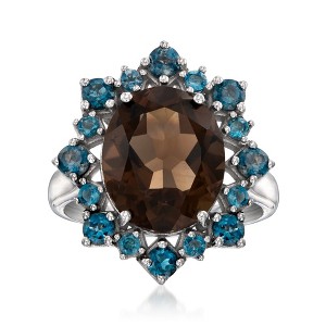 Ross-Simons 4.30 Carat Smoky Quartz Ring With .80 ct. t.w. London Blue Topaz in Sterling Silver - 1 of 4