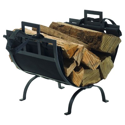 Pleasant Hearth Log Holder with Canvas Tote Black