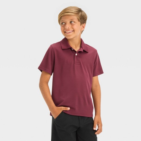 Boys Short Sleeve Performance Uniform Polo Shirt Cat Jack Burgundy S Target