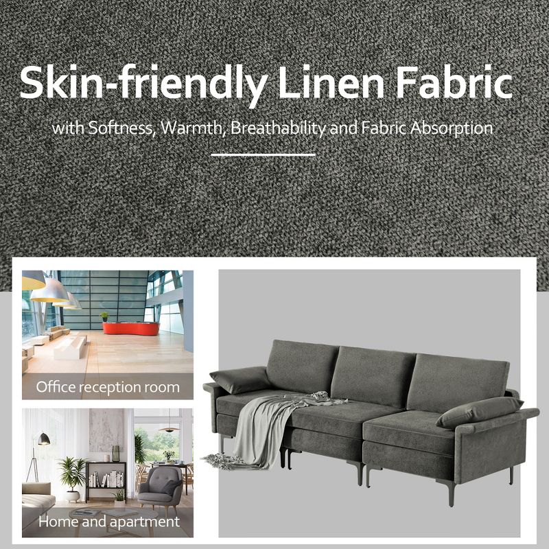 Costway Modern Modular Fabric 3-Seat Sofa Couch Living Room Furniture w/ Metal Legs Blue\Grey, 5 of 10