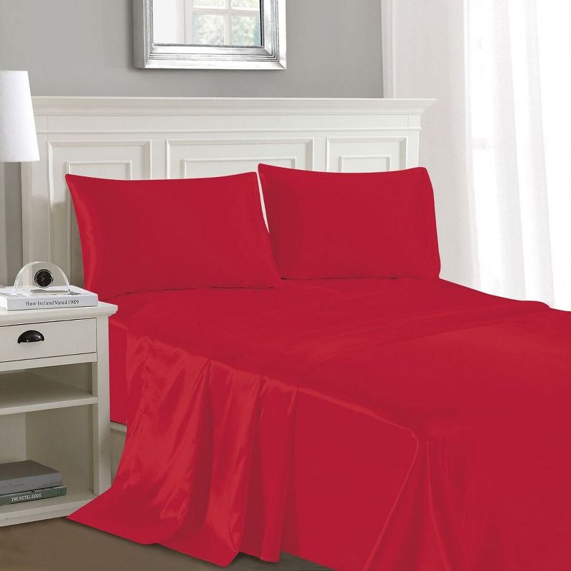 Cypress Luxury Linen Silky Smooth Satin Sweet Dreams 4 Piece Sheet Set - Red - Queen, 5 of 7