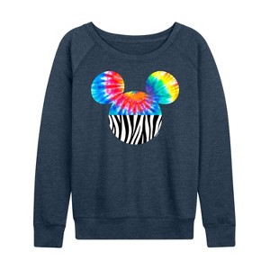 Women's - Disney - Tie Dye Zebra Fill Mickey Lightweight French Terry Wide Neck Long Sleeve Graphic Shirt - 1 of 4