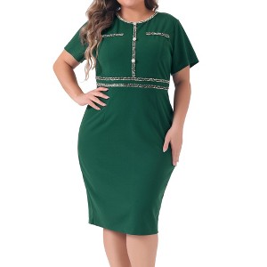 Agnes Orinda Women's Plus Size Retro Sheath Short Sleeve Business Pencil Bodycon Dresses - 1 of 4