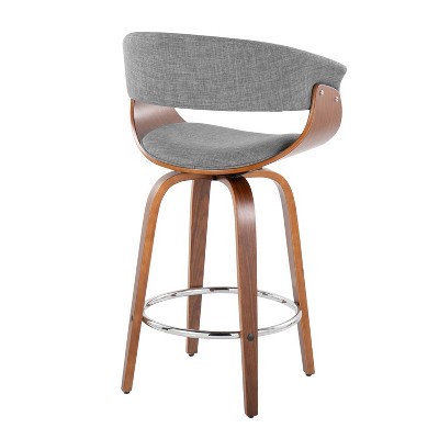 Light Gray Walnut Wood Swivel Counter Stools with Chrome Footrest, Set of 2