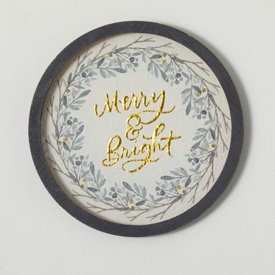 18" Sullivans Merry Bright Text Christmas Wall Art, Multicolor, Indoor Christmas Decor