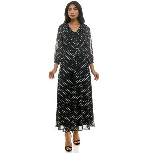 Harlow & Rose Womens 3/4 Sleeve V-Neck Maxi Dress with Gathering - 1 of 3