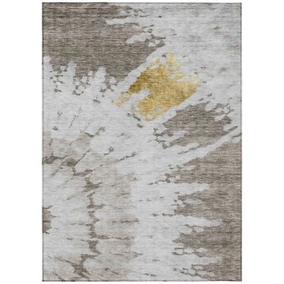 Taupe Khaki And Ivory Abstract Washable Indoor Outdoor Area Rug