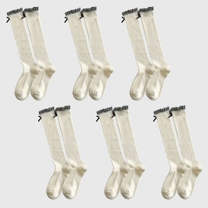 Anna-Kaci Women's 6pcs Knee - High Socks with Bow and Patterned Cuff - 1 of 4