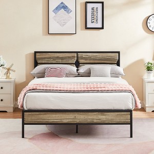 VECELO Bed Frame with Wooden Headboard, Heavy-Duty Platform Bed - 1 of 4