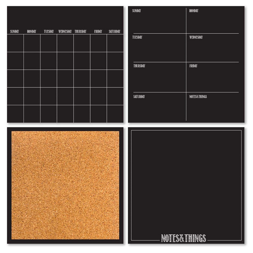 Photos - Planner Wall Pops! Dry Erase Calendar and Cork Board Set - Black