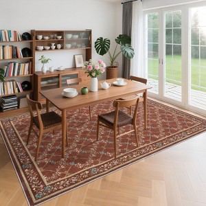 Modern Washable Area Rug for Living Room, Floral Printed Floor Rug with Non Slip Backing, Ultra-Thin Stain Resistant Carpet for Home - 1 of 4