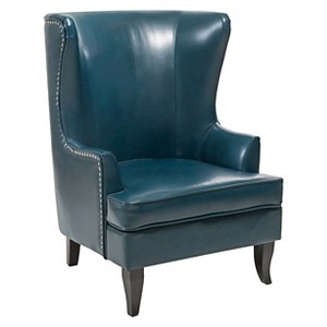 Canterbury High Back Bonded Leather Wing Chair - Teal - Christopher Knight Home, Blue Blue