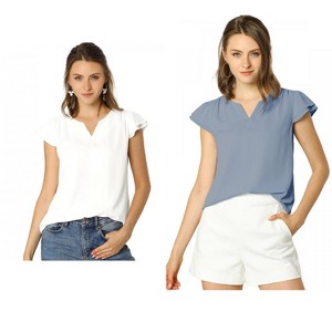 INSPIRE CHIC Women's Work Business Casual Plain Cap Sleeve Blouse 2 Packs - 1 of 4