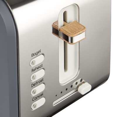 Cotton White Stainless Steel 2-Slice Toaster with Crumb Tray