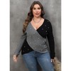 Garvee Women Plus Size Sexy Deep V Neck Long Sleeve Stitching Pearl Contrast Color Cross Beaded Sweater Tops - 2 of 4