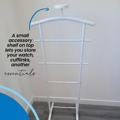 Menros White Metal Suit Valet Stand with Accessory Shelf