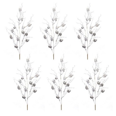 Wintry White Pine Cone Twig Spray Set of 6