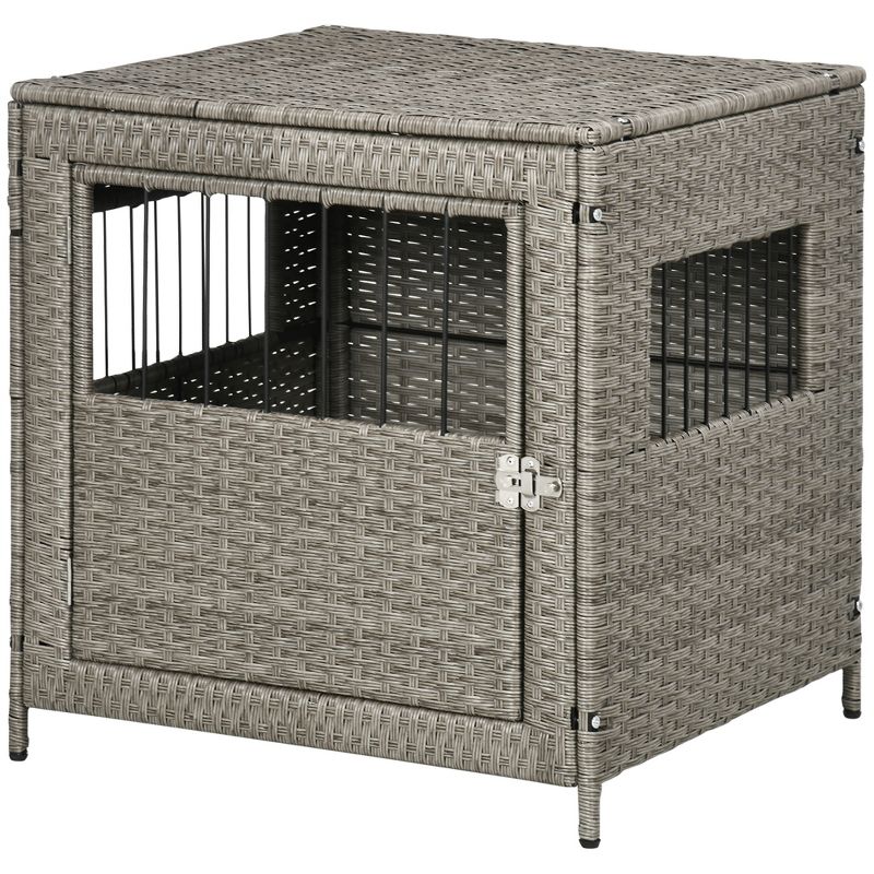 PawHut Rattan Dog Crate Dog Kennel Furniture with Lockable Door and Soft Washable Cushion for Small Sized Dogs, Gray, 4 of 7