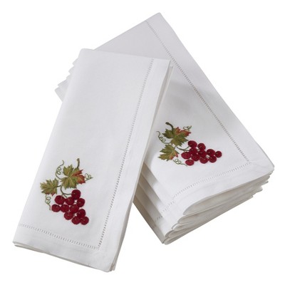 Saro Lifestyle Embroidered Grape And Hemstitch Design Cotton Napkins (Set of 6)