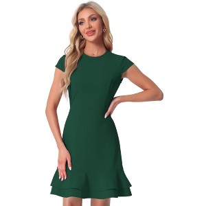 Allegra K Women's Cap Sleeves Round Neck Tiered Ruffled Hem Midi Dress - 1 of 4