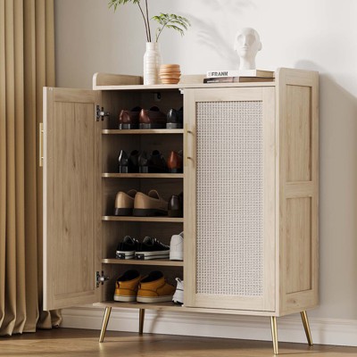 Shoe Cabinet, 6-Tier Shoe Storage Cabinet With Doors, Farmhouse Shoe Cabinet With 2 Adjustable Shelves And Metal Legs, Shoe Organizer For Entryway