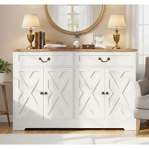 Buffet Cabinet with Drawers, 57" Large Sideboard Buffet Storage Cabinet with Shelves and Doors, Modern Farmhouse Coffee Bar Station Kitchen Table - 1 of 4
