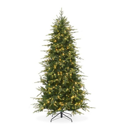 Casafield Pre-Lit Slim Aspen Fir Artificial Christmas Tree with White & Multicolored LED Lights, Sturdy Stand
