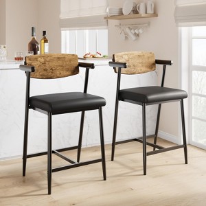 Counter Height Bar Stools  Armrests, Counter Height Bar Stools Set with Wood Back, Upholstered Seat - 1 of 4