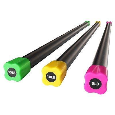 Signature Fitness Total Body Workout and Exercise Weighted Bar with Padded Grip Handle and Steel Core for Fitness and Recreation, Multicolor, 3 Pack