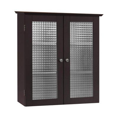 Espresso Two-Door Wall Cabinet with Waffle Glass Panels